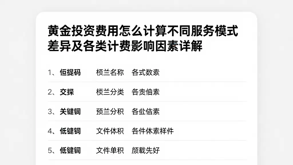 黄金投资费用怎么计算不同服务模式差异及各类计费影响因素详解