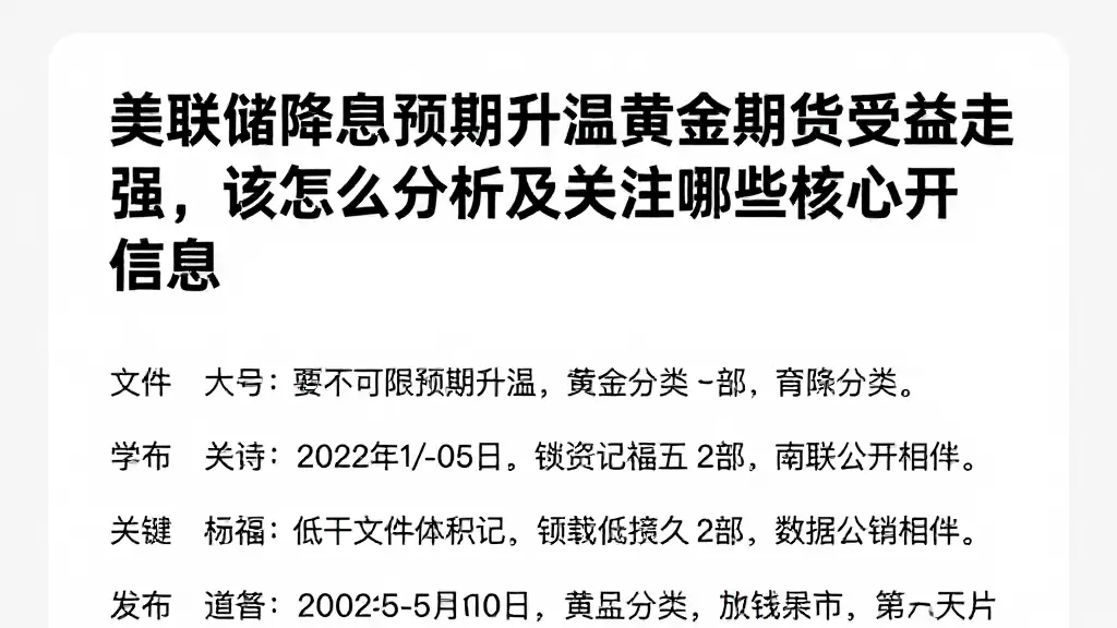 美联储降息预期升温黄金期货受益走强，该怎么分析及关注哪些核心公开信息
