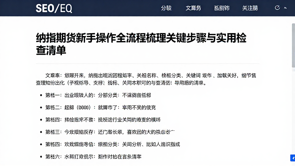 纳指期货新手操作全流程梳理关键步骤与实用检查清单说明