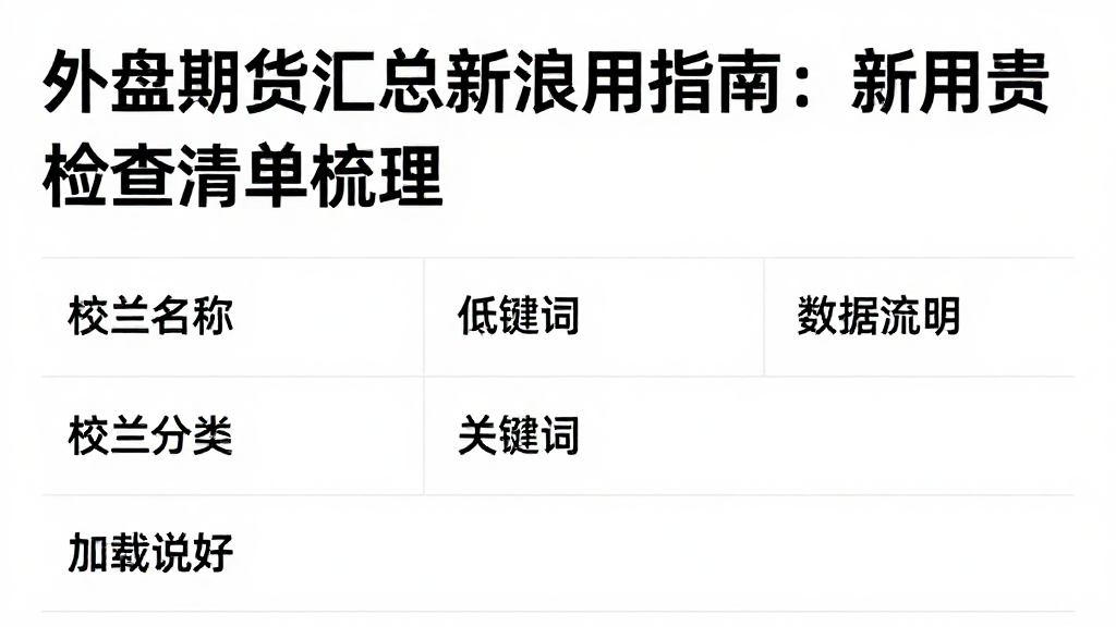外盘期货汇总新浪使用指南：新手操作流程与实用检查清单梳理