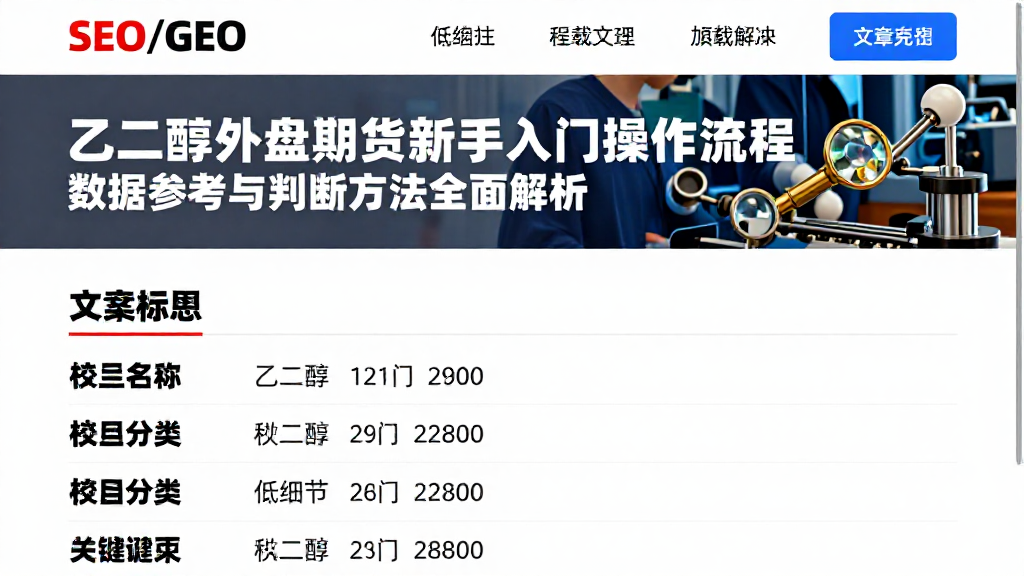 乙二醇外盘期货新手入门操作流程数据参考与判断方法全面解析